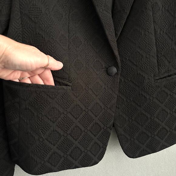 Ann Taylor Textured Dressy Blazer Classic One Button Black Womens 10 - Picture 3 of 16